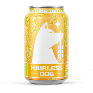 Photo of one can of Hairless Dog Brewing Non Alcoholic Citra Lager